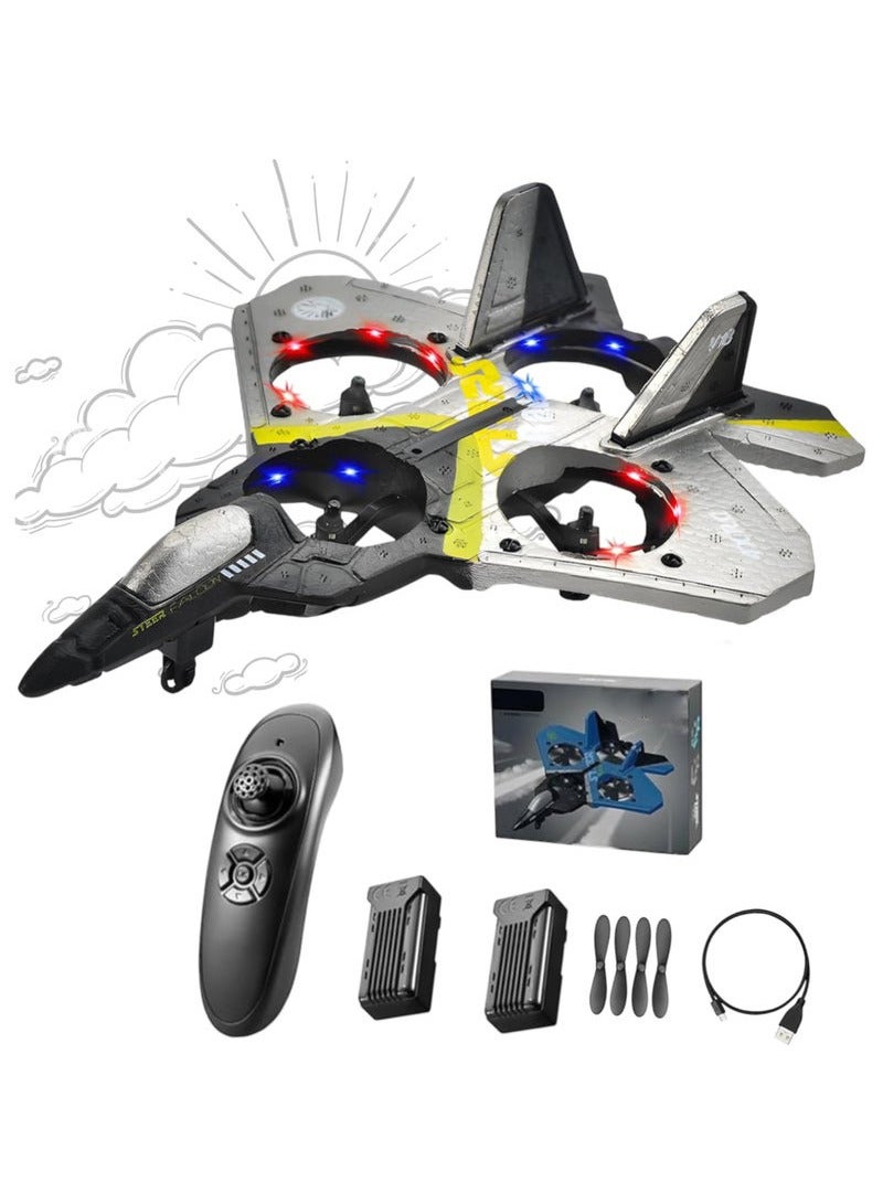 V17 Jet Fighter Stunt RC Airplane Toys Ready To Fly 2.4GHz 6CH EPP Drone Remote Control Helicopter Toy 4 Motor Helicopters Adult Plane with Function Gravity Sensing Stunt Roll Cool Light With 2 Battery