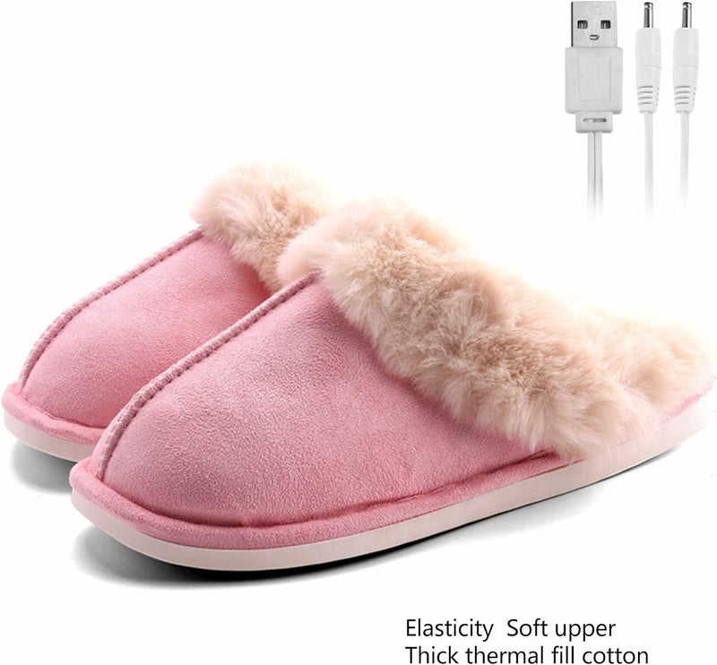 كلاراكو نعال تدفئة كهربائية، زوج واحد من نعال تدفئة القدمين الناعمة من القطيفة بمنفذ USB باللون الوردي مع نعل مانع للانزلاق، نعال تدفئة كهربائية محمولة قابلة لإعادة الشحن للنساء والرجال، للطقس البارد، مقاس 42-43 - Image 2