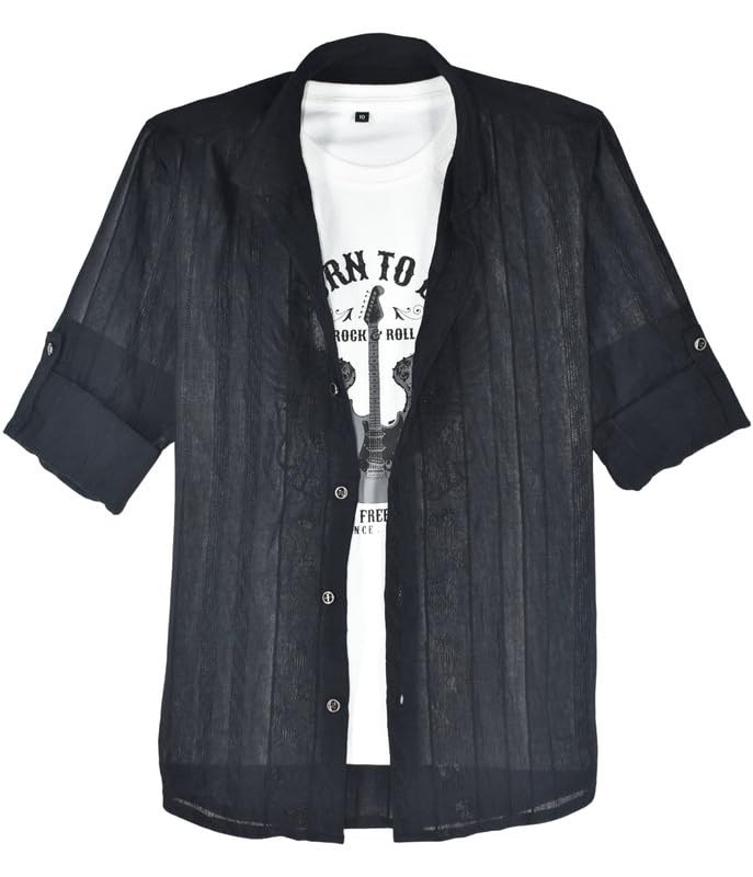 CHARCHIT Boys Full Sleeves Textured Solid Shirt and T-Shirt Set in Black - Image 1