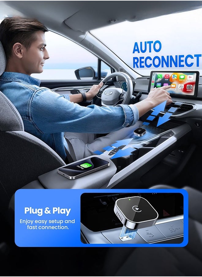 ديقيساند - محول CarPlay اللاسلكي 2025 ترقية CarPlay السلكية إلى تصميم USB اللاسلكي الصغير للسيارات مع مدمج في سلكي Apple CarPlay Plug and Play سهل الاستخدام اتصال سريع مستقر لعب السيارة لـ iPhone - Image 1