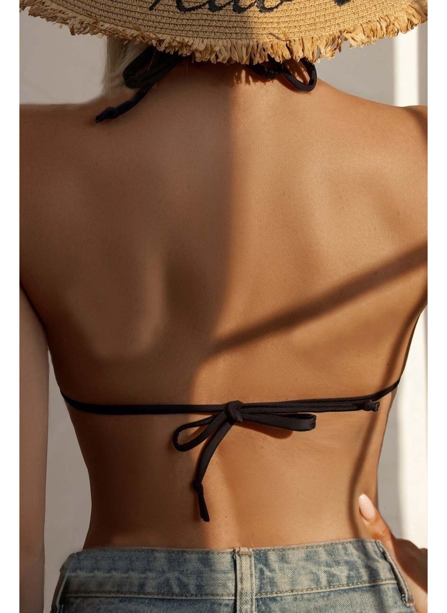 Angelsin Black Halter Triangle Bikini Top  - Image 1