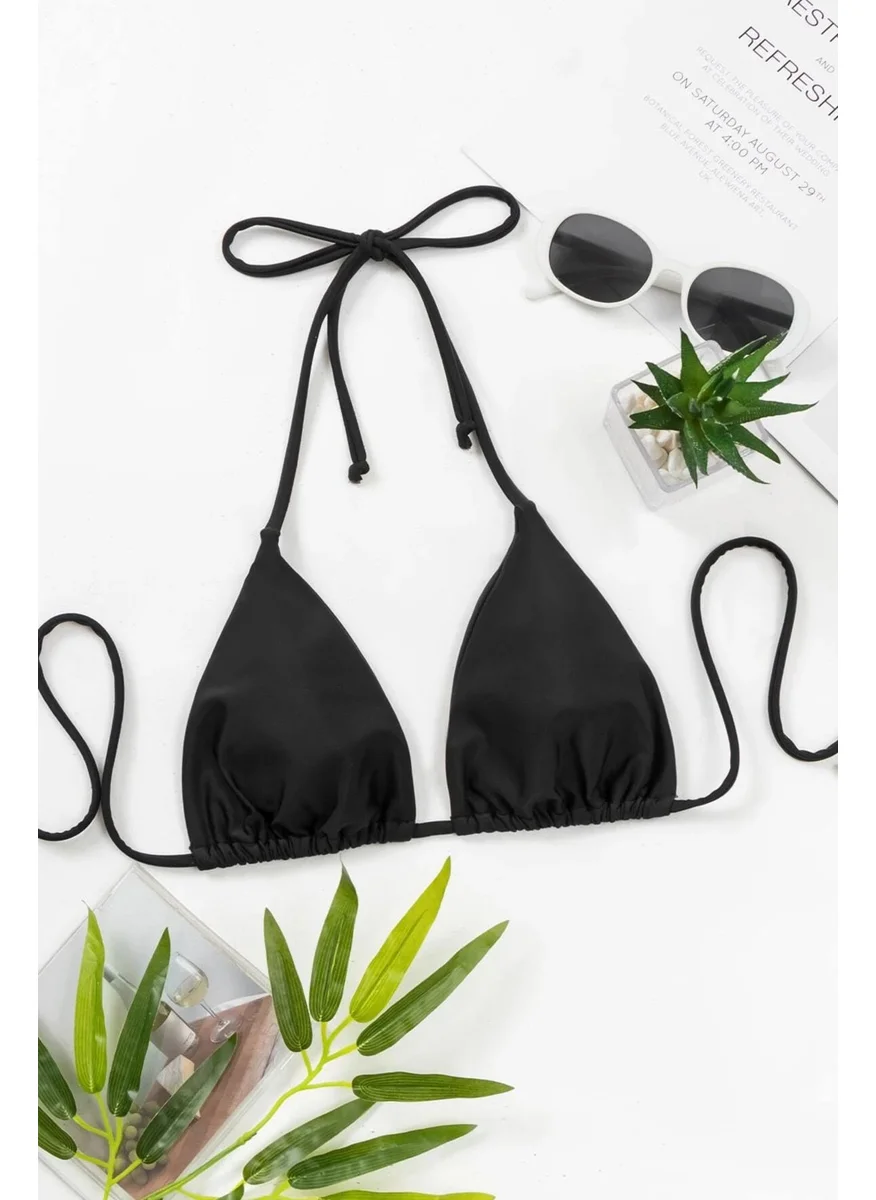 Angelsin Black Halter Triangle Bikini Top