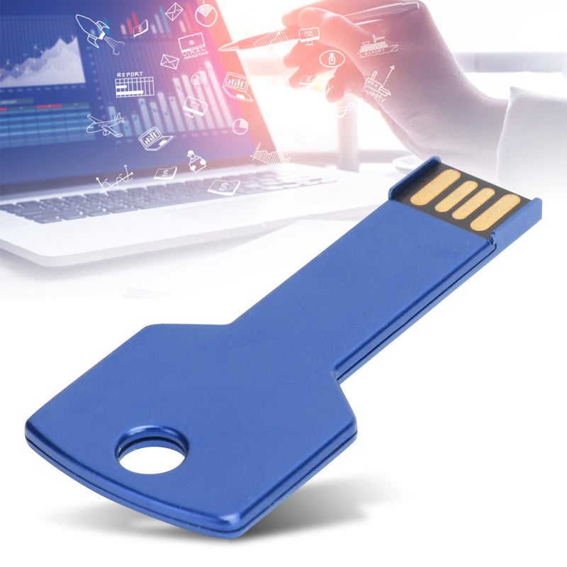محرك ذاكرة USB أزرق على شكل مفتاح، محرك ذاكرة USB قابل للربط والتشغيل، لاستخدامها في الكمبيوتر والسيارة - سعة 64 جيجا بايت - Image 1