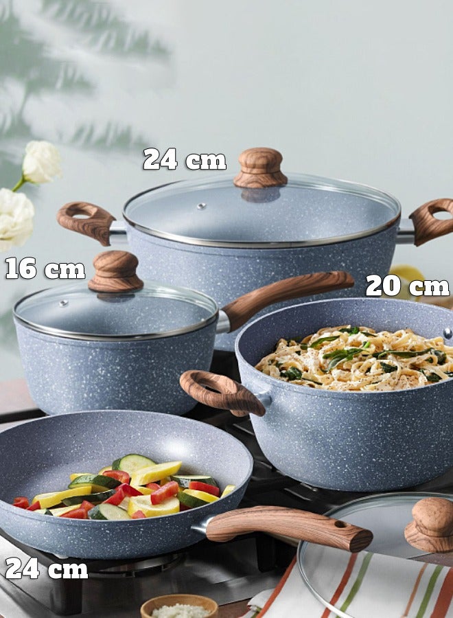 DESSINI Non-stick Coating Cookware Set - Stone Coated - Aluminum Alloy Material - Pot and Pan - Casserole Stockpot Deep Frying Pan Blue - Image 2
