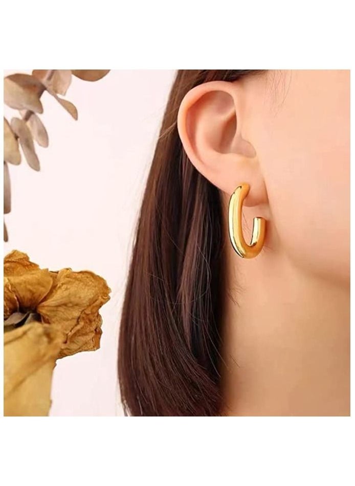 FASHION MANIA - Stainless 18K Gold Plated Lightweight Chunky Open Hoops | Gold Hoop Earrings for Women - Image 1