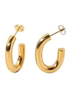 Stainless 18K Gold Plated Lightweight Chunky Open Hoops | Gold Hoop Earrings for Women