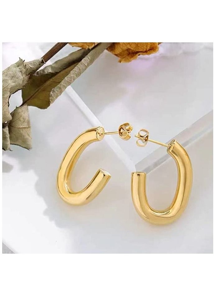 FASHION MANIA - Stainless 18K Gold Plated Lightweight Chunky Open Hoops | Gold Hoop Earrings for Women - Image 1