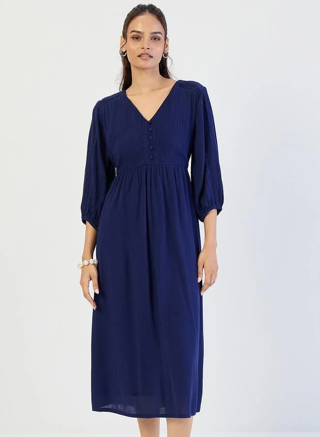 Femmella Navy Crinkled Detail Midi Dress