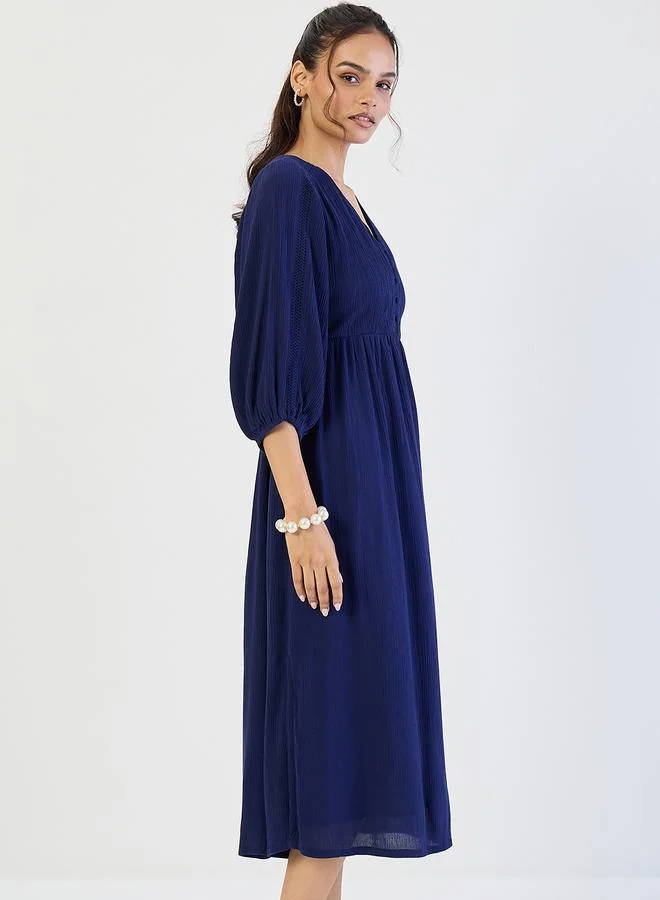 Femmella Navy Crinkled Detail Midi Dress