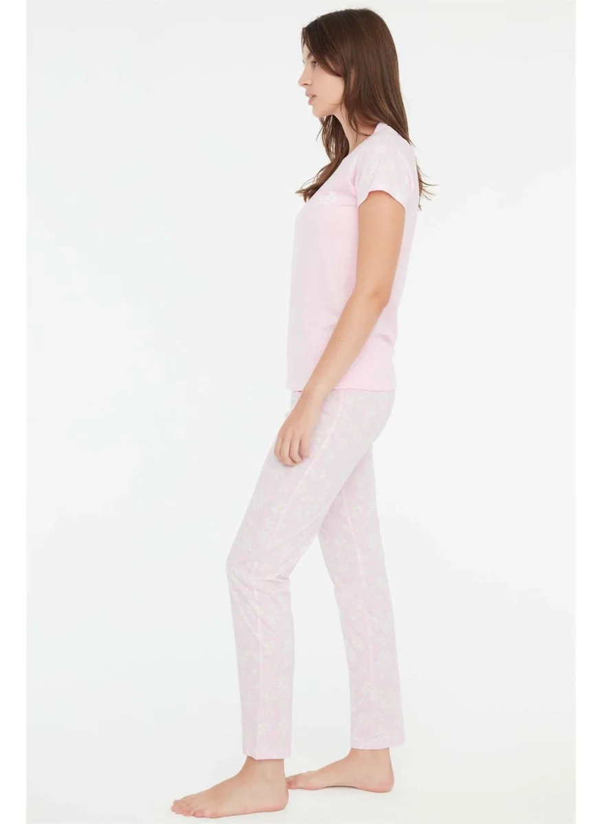 مود كولكشن - Women's Pink Round Neck Pajama Set 3857