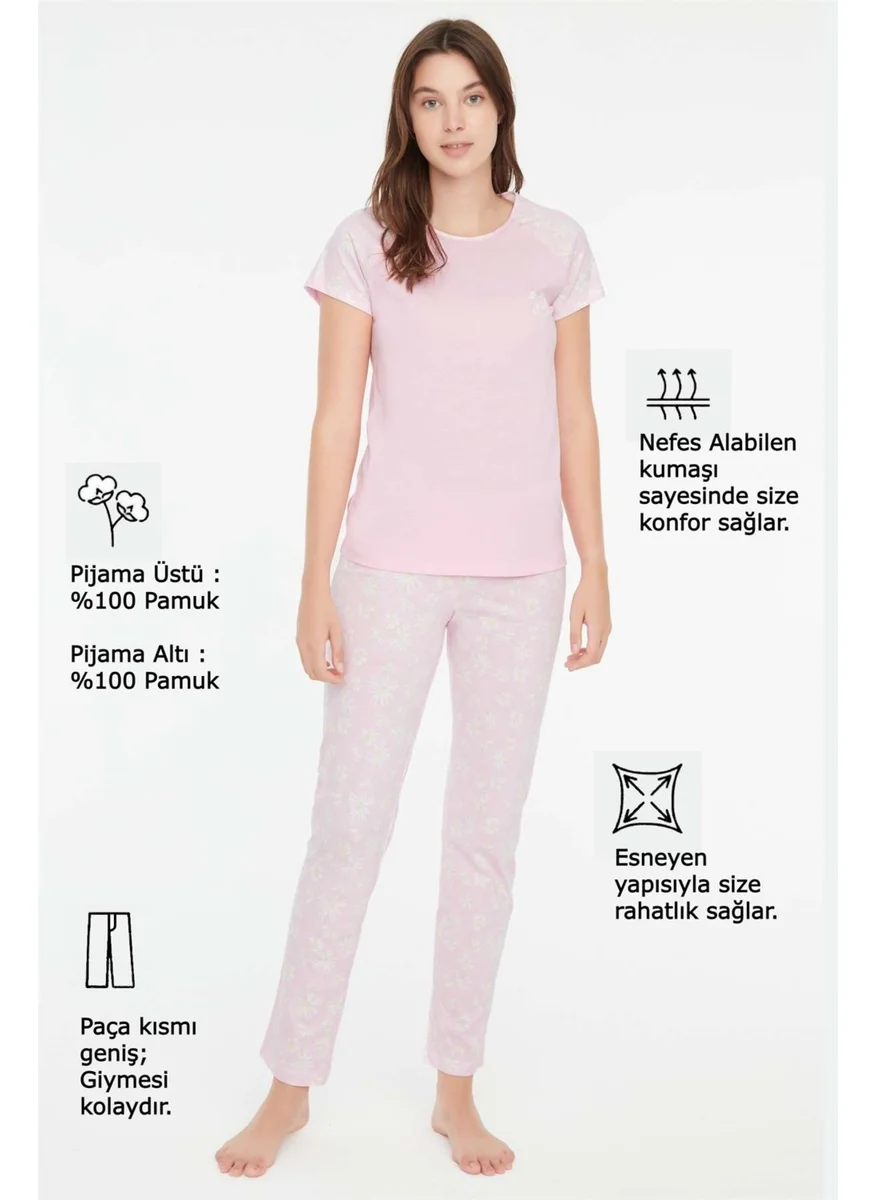 مود كولكشن - Women's Pink Round Neck Pajama Set 3857