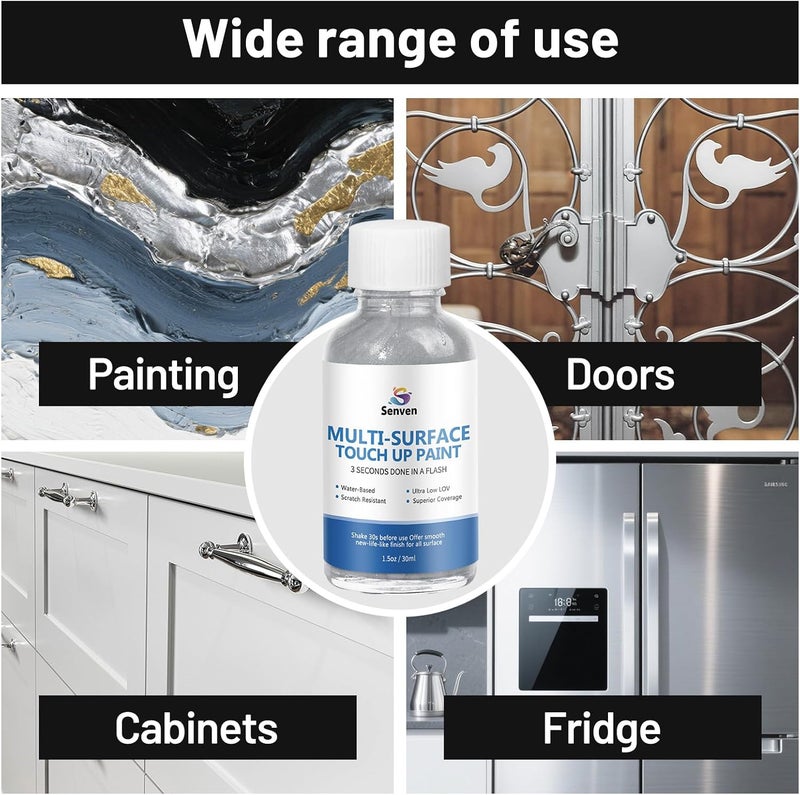SENVEN Liquid Silver Leaf Paint High Gloss Multi Surface Rich Silver Paint for Metal, Wood, Plastic, Canvas, Appliance, Furniture Scratch Repair & Art Handcrafts 30ml/1.5oz Fast Drying Acrylic - Image 2