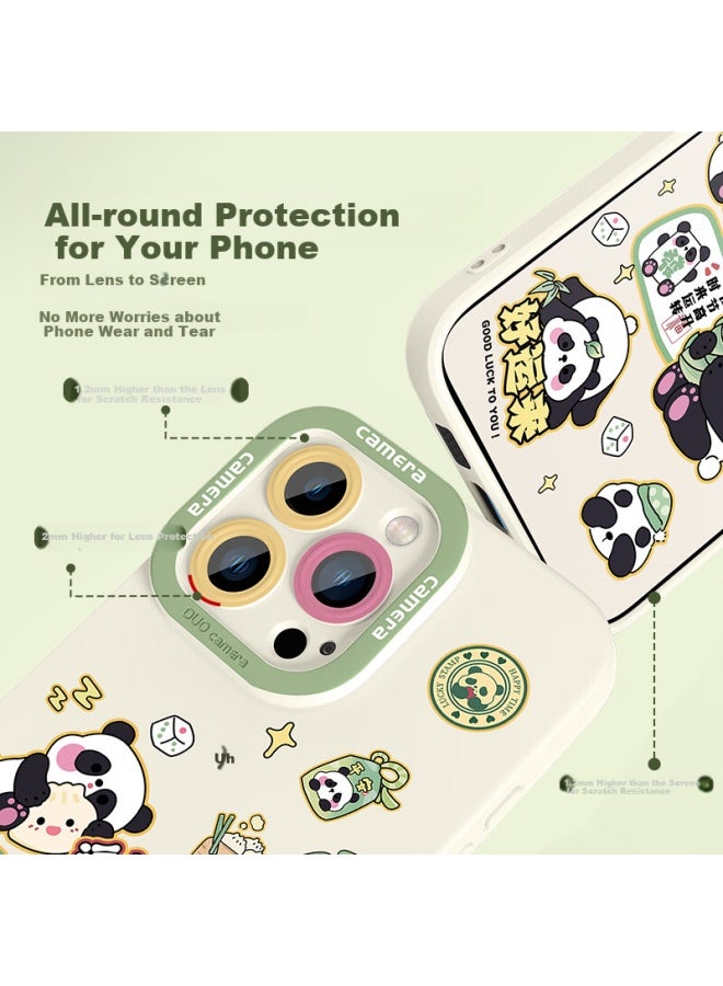 Xp Iphone 16 Pro Case With Full Coverage Lens, Cute Cartoon Silicone Protective Cover For Apple 16 Pro, Anti-Drop With Lanyard, Antique White Lucky Panda - Image 2