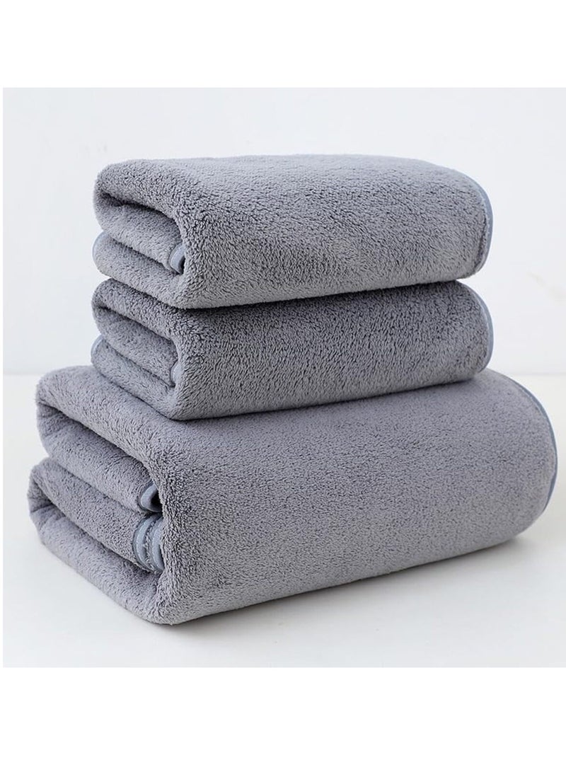 DIOTTI 3 PCS Microfiber Bath Towel Set, Plush Quick Dry Lint Free Microfiber Bath Towel Set Multipurpose Coral Velvet Bath Towels for Spa, Yoga, Fitness, Bathroom (70 * 140 CM & 35 * 75 CM, Grey) - Image 1