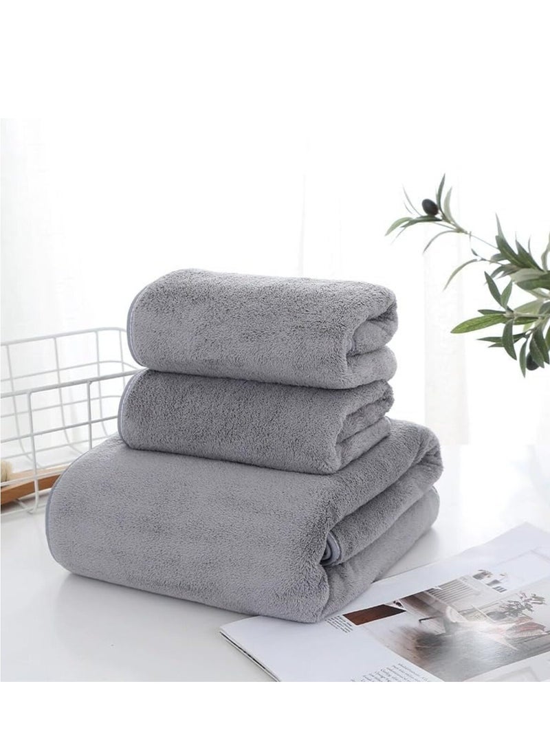 DIOTTI 3 PCS Microfiber Bath Towel Set, Plush Quick Dry Lint Free Microfiber Bath Towel Set Multipurpose Coral Velvet Bath Towels for Spa, Yoga, Fitness, Bathroom (70 * 140 CM & 35 * 75 CM, Grey) - Image 4