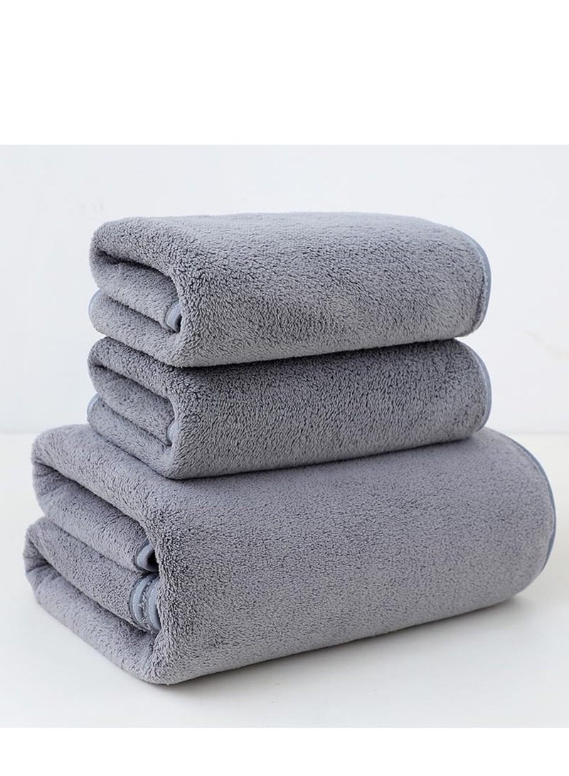 DIOTTI 3 PCS Microfiber Bath Towel Set, Plush Quick Dry Lint Free Microfiber Bath Towel Set Multipurpose Coral Velvet Bath Towels for Spa, Yoga, Fitness, Bathroom (70 * 140 CM & 35 * 75 CM, Grey) - Image 3