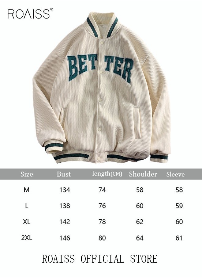 roaiss - Men's Jacket Men Letter Graphic Striped Trim Drop Shoulder Corduroy Bomber Jacket Jacket for Men - Image 1