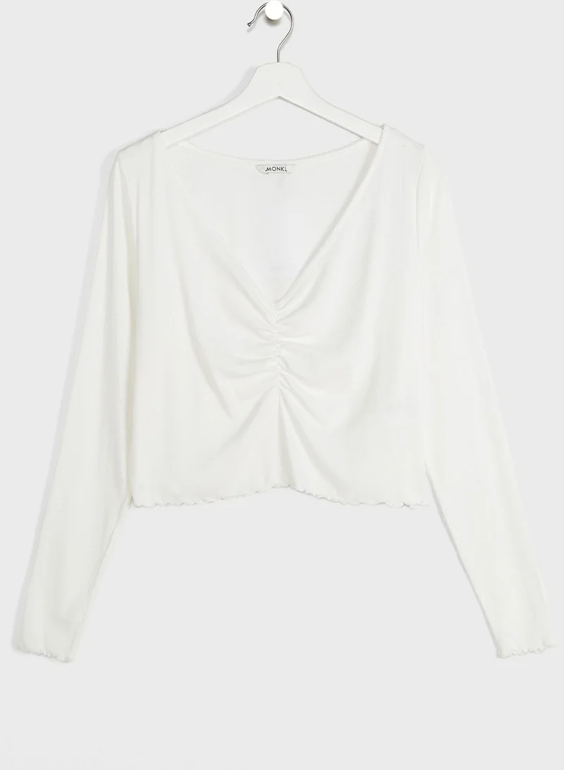 MONKI V-Neck Lettuce Hem Crop Top