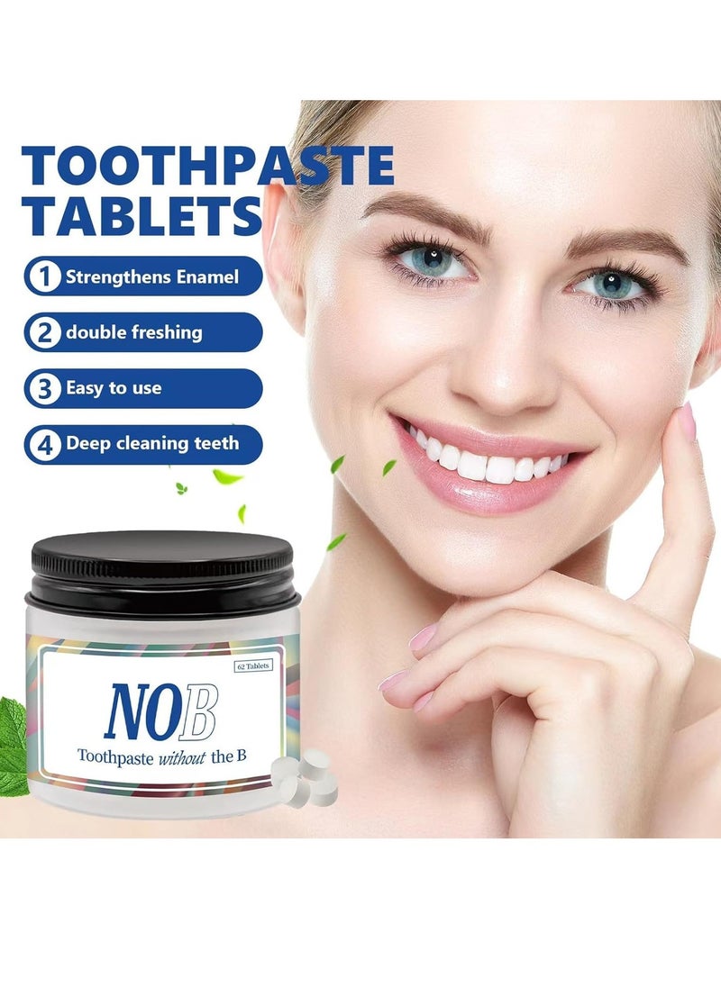 Chewable Toothpaste Tablets, Flouride Free Toothpaste Tabs, Travel Sized Oral Care, Eco Friendly Vegan Dental Tabs for Brushing, Nano Hydroxyapatite Toothpaste, All Natural, Strengthen Teeth 62 Tablets