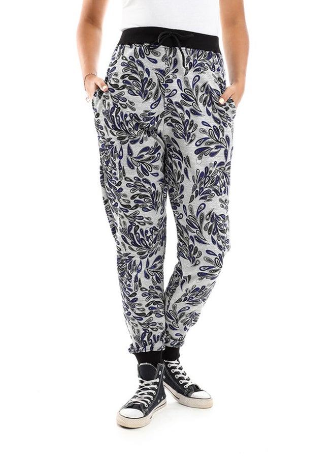 Andora Heather Grey & Dark Blue Regular Pants With Hem - Image 1