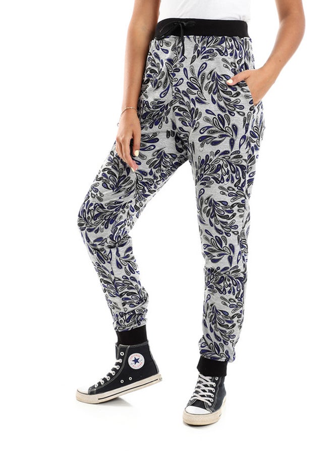 Andora Heather Grey & Dark Blue Regular Pants With Hem - Image 2