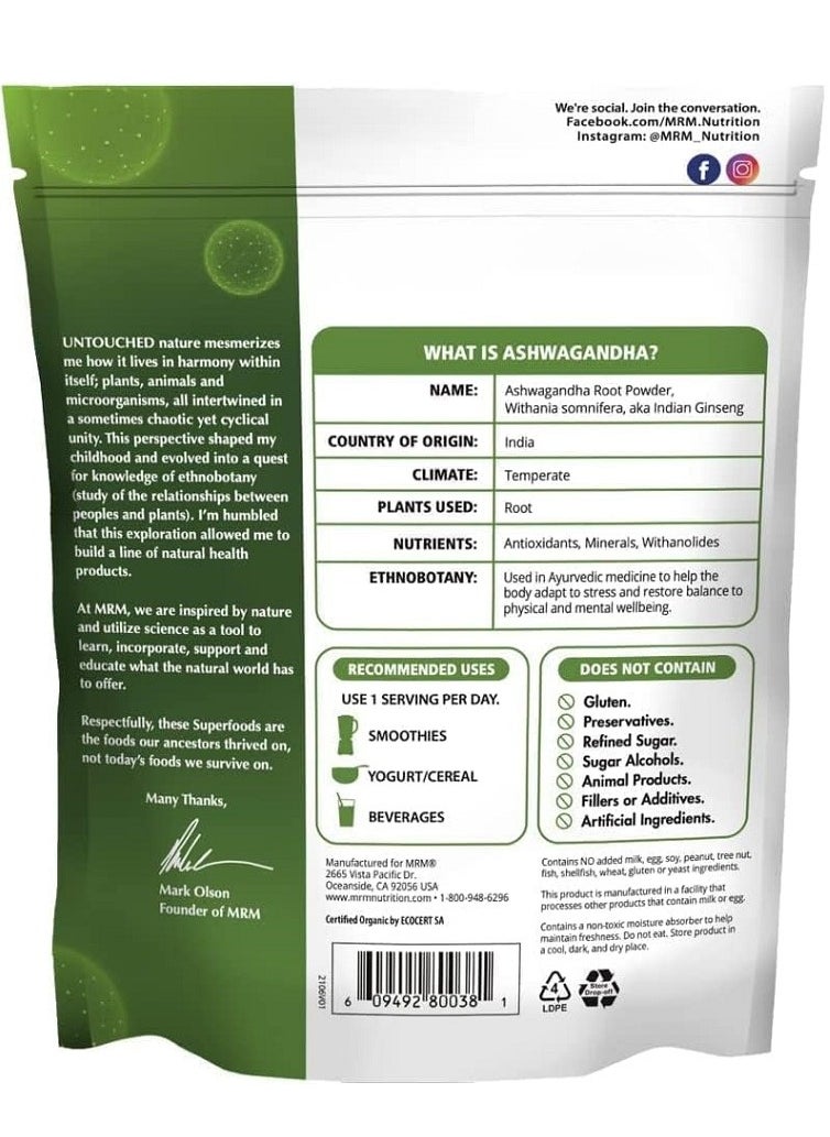 MRM Nutrition Organic Ashwagandha Root Powder 4 oz (113 g)  - Image 2