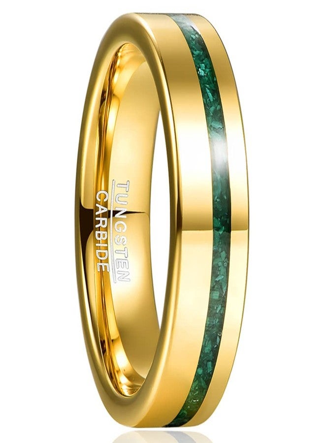 NUNCAD 6mm Malachite Fragments Inlaid 14K Gold Plated Tungsten Rings for Women Wedding Band Set Size 14 - Image 1