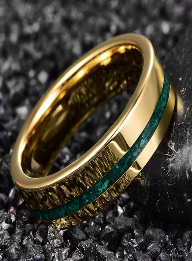 NUNCAD 6mm Malachite Fragments Inlaid 14K Gold Plated Tungsten Rings for Women Wedding Band Set Size 14 - Image 5