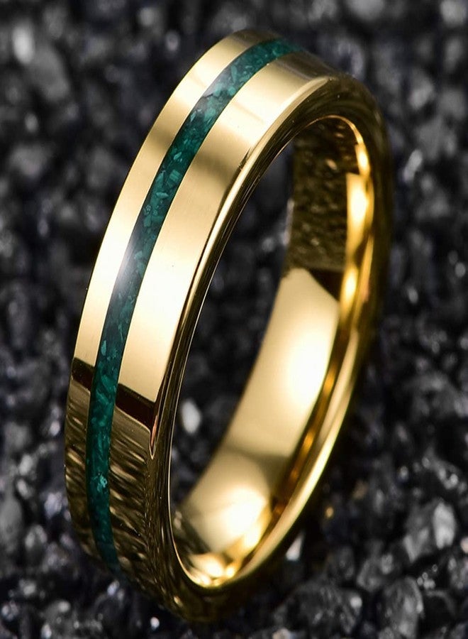NUNCAD 6mm Malachite Fragments Inlaid 14K Gold Plated Tungsten Rings for Women Wedding Band Set Size 14 - Image 2