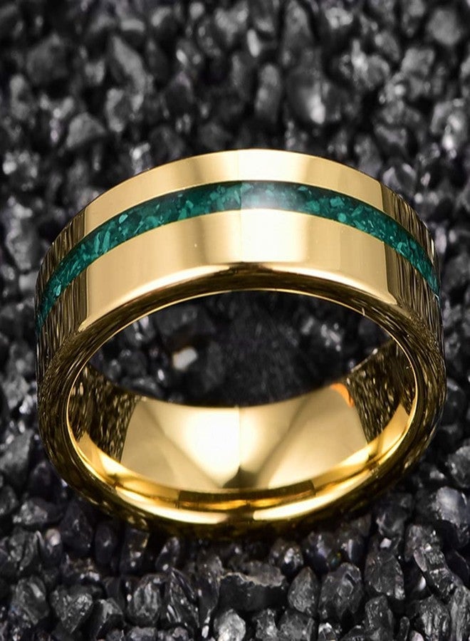 NUNCAD 6mm Malachite Fragments Inlaid 14K Gold Plated Tungsten Rings for Women Wedding Band Set Size 14 - Image 3