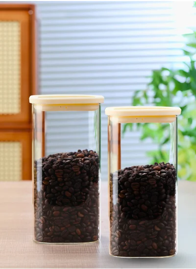 1Chase Square Storage Jars 1800ML – Set of 2 | Airtight & Stackable Borosilicate Glass Jars with Silicone Lids for Kitchen Pantry, Snacks, Spices, and Dry Food