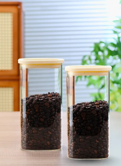 1Chase Square Storage Jars 1800ML – Set of 2 | Airtight & Stackable Borosilicate Glass Jars with Silicone Lids for Kitchen Pantry, Snacks, Spices, and Dry Food