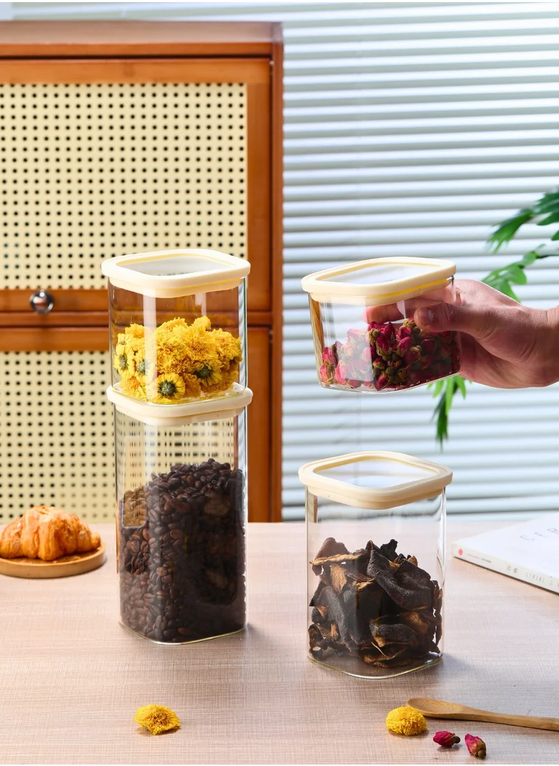 1Chase Square Storage Jars 1800ML – Set of 2 | Airtight & Stackable Borosilicate Glass Jars with Silicone Lids for Kitchen Pantry, Snacks, Spices, and Dry Food