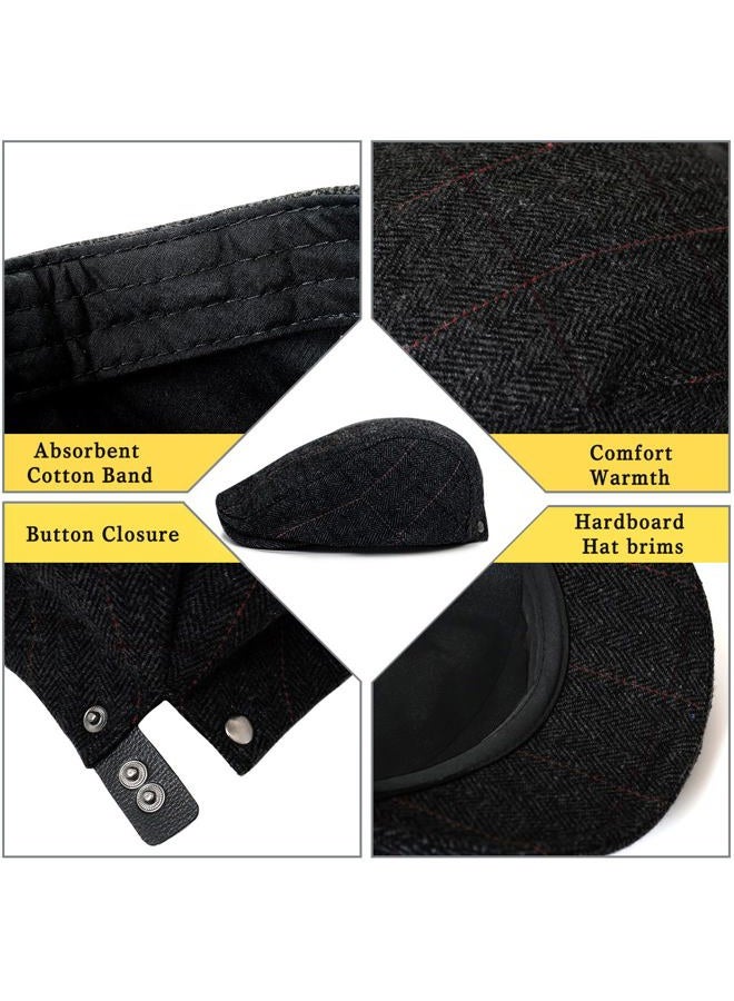 Xinveen Men's Newsboy Hats Winter Flat Ivy Gatsby Cap Irish Cabbie Ivy Driving Hunting Hat Black - Image 3