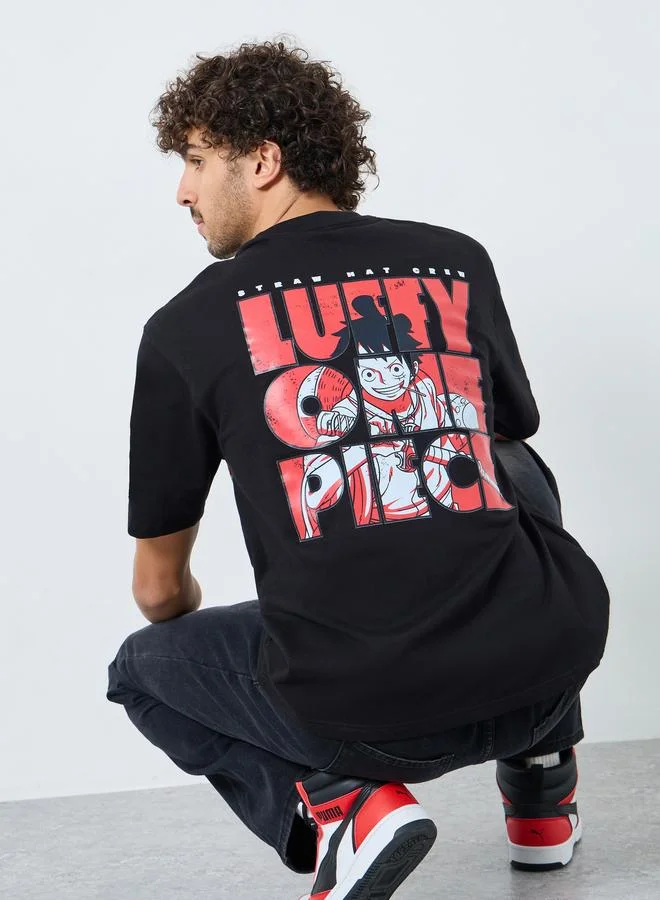 Styli Styli Men Black One Piece Character Print Terry Oversized T-Shirt
