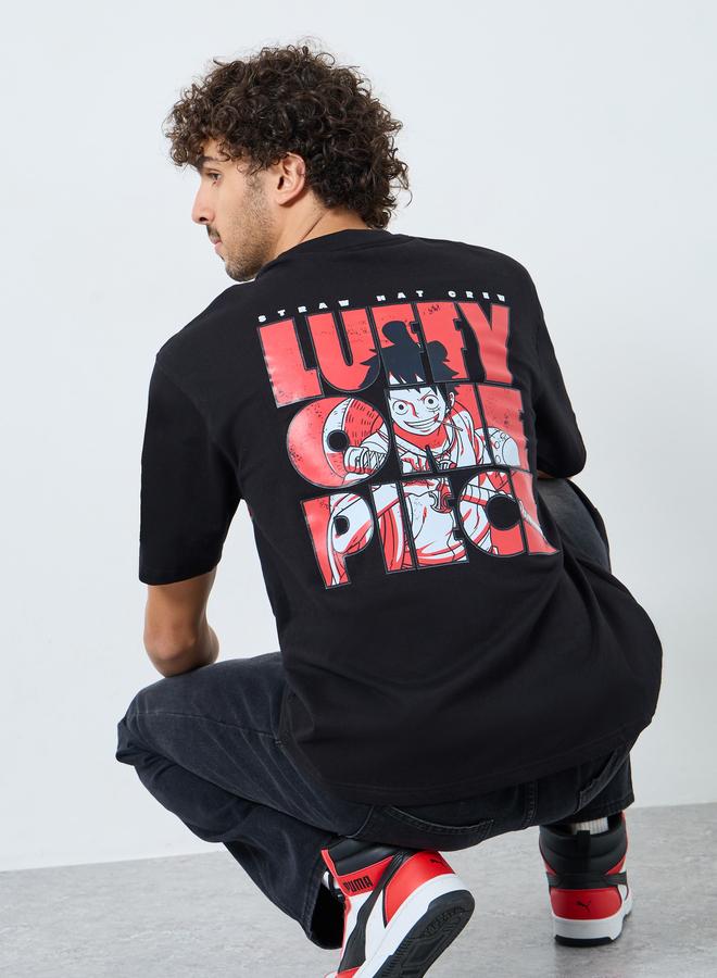 Styli Men Black One Piece Character Print Terry Oversized T-Shirt - Image 1