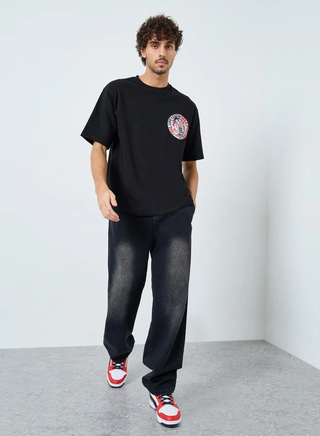 Styli Styli Men Black One Piece Character Print Terry Oversized T-Shirt