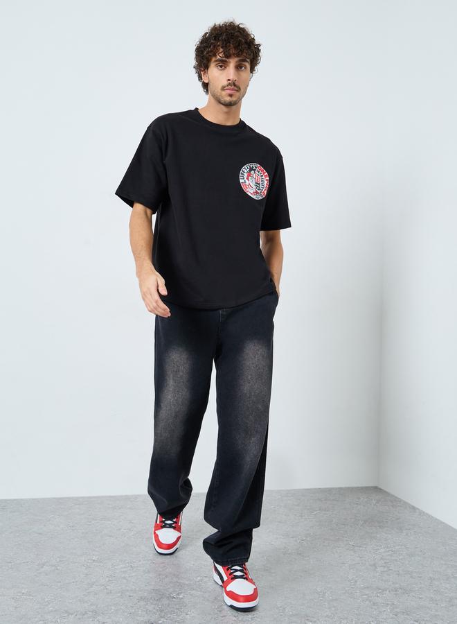 Styli Men Black One Piece Character Print Terry Oversized T-Shirt - Image 2