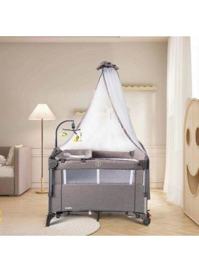 Kidilo Baby Bed with Net and Toys – Grey (P02) - Image 3