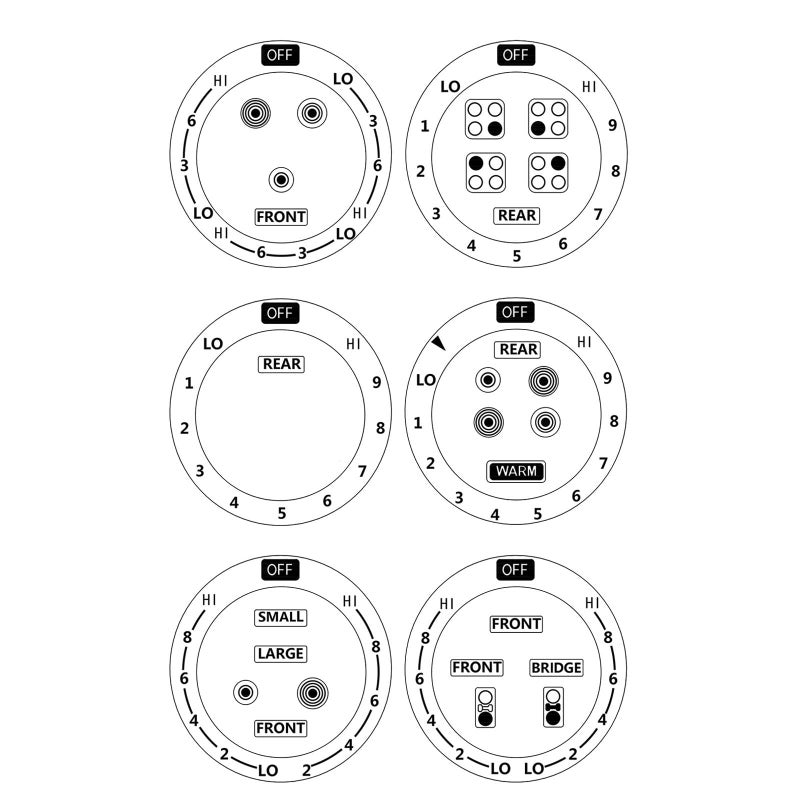 MANWU 6 Stove dials Sticker for Burner cooktop hob Cooker top Oven Replacement Adhesive knob Symbols Black Print ON Clear for Silver White or Light Coloured Cooker Tops
