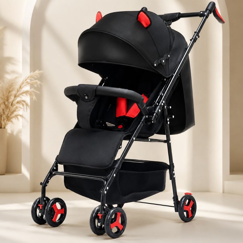 Travel-friendly lightweight cabin pram for infants, aluminum frame, black, foldable all-terrain stroller with convertible double seats - Image 1
