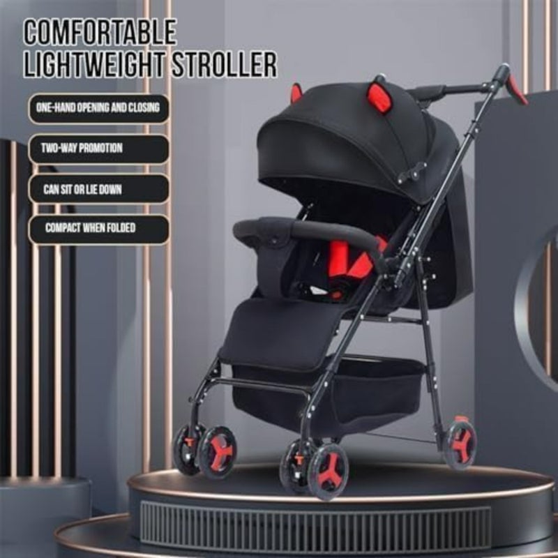 Travel-friendly lightweight cabin pram for infants, aluminum frame, black, foldable all-terrain stroller with convertible double seats - Image 2