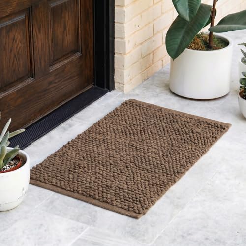 haus & kinder Door Mat Cotton Chenille 1700 GSM | Ultra Soft Absorbent Anti Skid Bath Mat for Bathroom, Entrance & Kitchen | Thick Floor Mat | Brown | 45 x 70 cm - Image 1