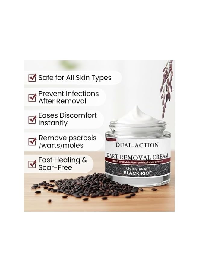 DUAL-ACTION PLANT WART REMOVAL CREAM, Dual-Action Renewal Cream, Black and White Rice Soothing Repair cream, Professional Skin Treatment, Smooths And Refines The Skin, Natural Body Serum Suitable for All Skin Types (50g) - Image 5