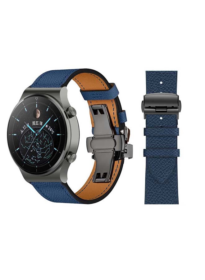 Perfii Genuine Leather Replacement Band 22mm For Huawei Watch GT2 Pro Blue - Image 1