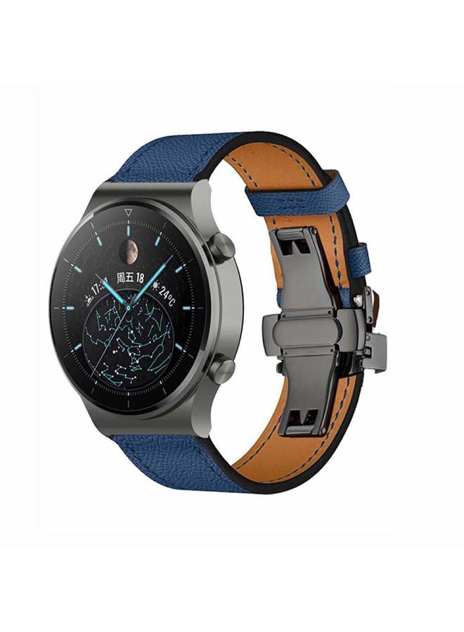 Perfii Genuine Leather Replacement Band 22mm For Huawei Watch GT2 Pro Blue - Image 2