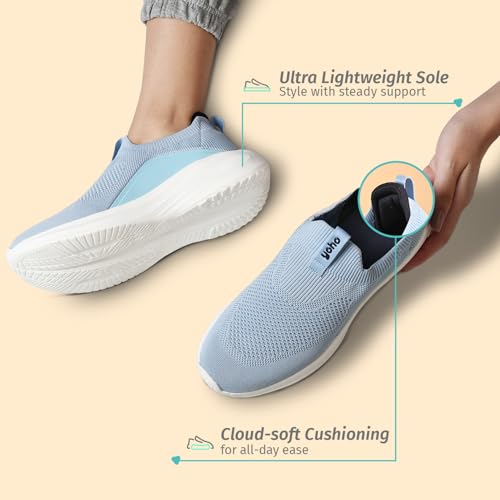 YOHO Knitted Slip-Ons for Women |Lightweight, Stylish, Breathable Casual Loafer Shoes |Extra Soft Insole & Shock Absorbing for Walking Without Lace Ladies SOS-112 | Light Blue - UK 6 - Image 3