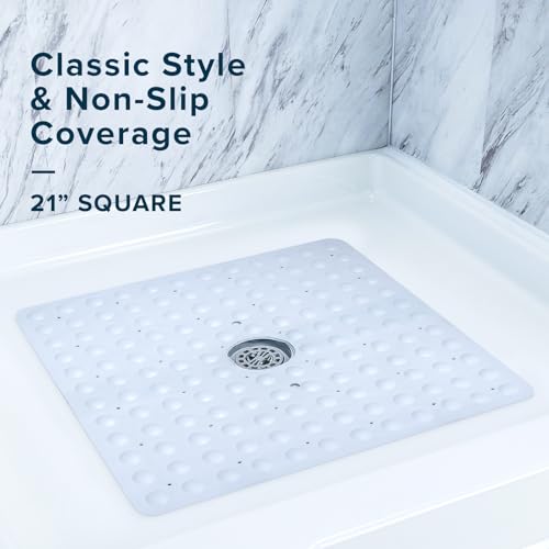 SlipX Solutions Square Natural Rubber Shower Stall Mat, 21” x 21”, Non Slip Safety, Built-in Product Protection, 140 Power Grip Suction Cups, Center Drain Hole, White - Image 2