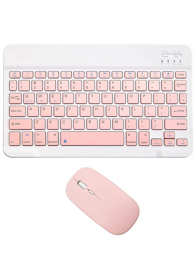 ELTRAZONE Rechargeable Bluetooth Keyboard and Mouse Combo Ultra-Slim Portable Compact Wireless Mouse Keyboard Set for Android Windows Tablet Cell Phone iPhone iPad Pro Air Mini, iPad OS/iOS 13 and Above (Pink) - Image 1