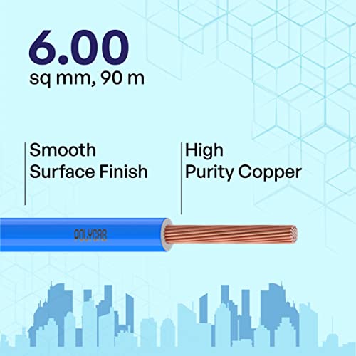 Polycab OPTIMA+ 6sqmm 90M coil | Flame Retardant | Lead free | 99.97% high purity copper | Rodent protection | PVC insulated housewire [Blue] - Image 2